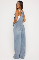 This Isn't Working Denim Overall Jumpsuit Vintage Ice Blue Wash